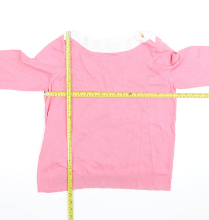 Boden Women Pink 3/4 Sleeve Boat Neck Knit Cotton Blend Top Size L