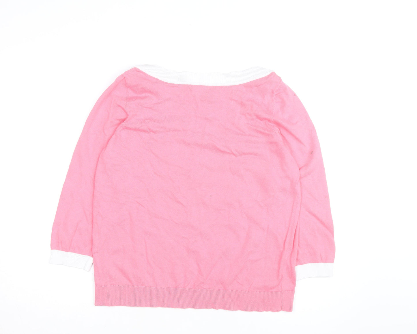 Boden Women Pink 3/4 Sleeve Boat Neck Knit Cotton Blend Top Size L