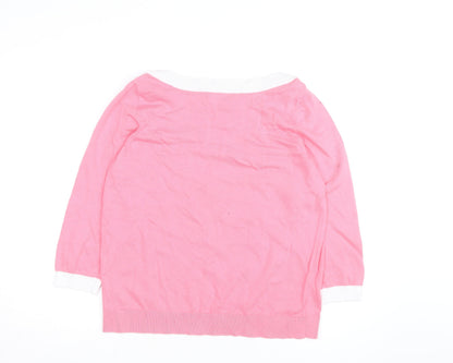 Boden Women Pink 3/4 Sleeve Boat Neck Knit Cotton Blend Top Size L
