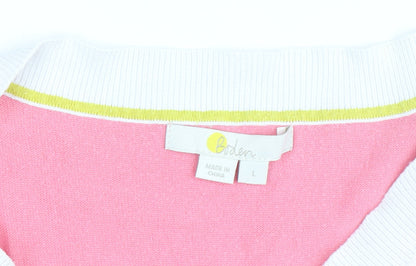 Boden Women Pink 3/4 Sleeve Boat Neck Knit Cotton Blend Top Size L