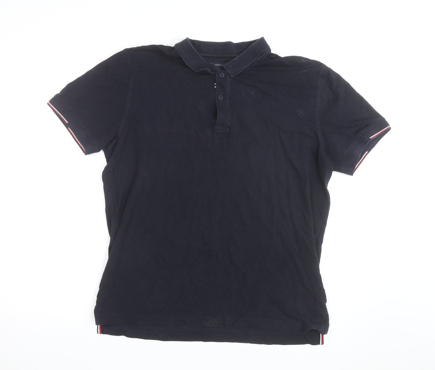 Tommy Hilfiger Men's Black Regular Fit Polo Shirt Size L Organic Cotton