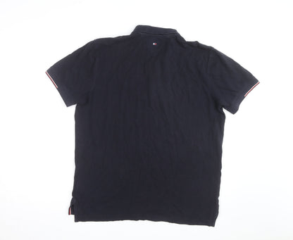 Tommy Hilfiger Men's Black Regular Fit Polo Shirt Size L Organic Cotton