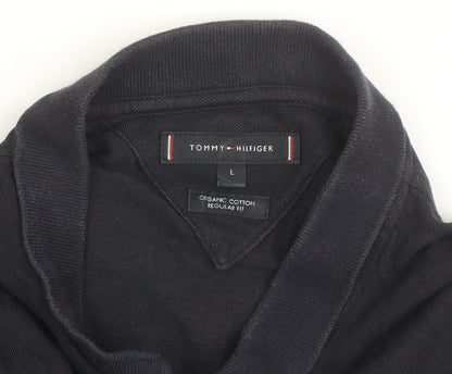 Tommy Hilfiger Men's Black Regular Fit Polo Shirt Size L Organic Cotton