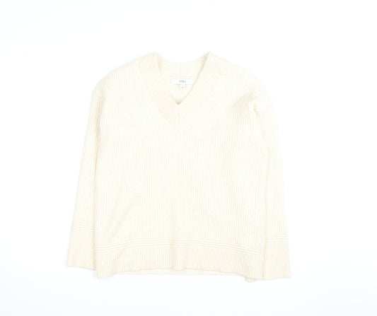 Marks and Spencer Women’s Ivory V-Neck Knit Jumper Size S