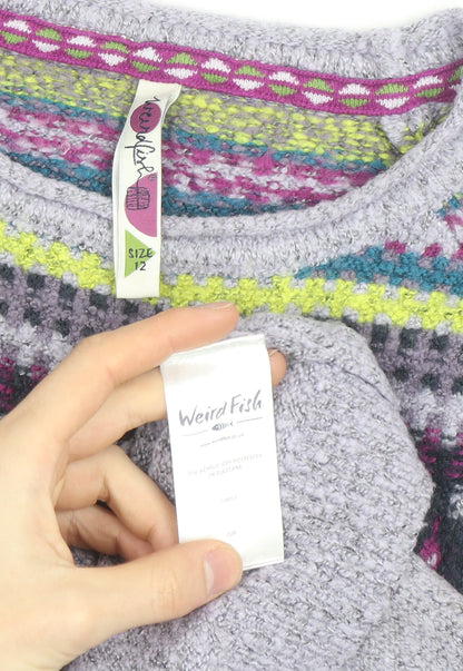 Weird Fish Women's Purple Fair Isle Knit Jumper Size 12