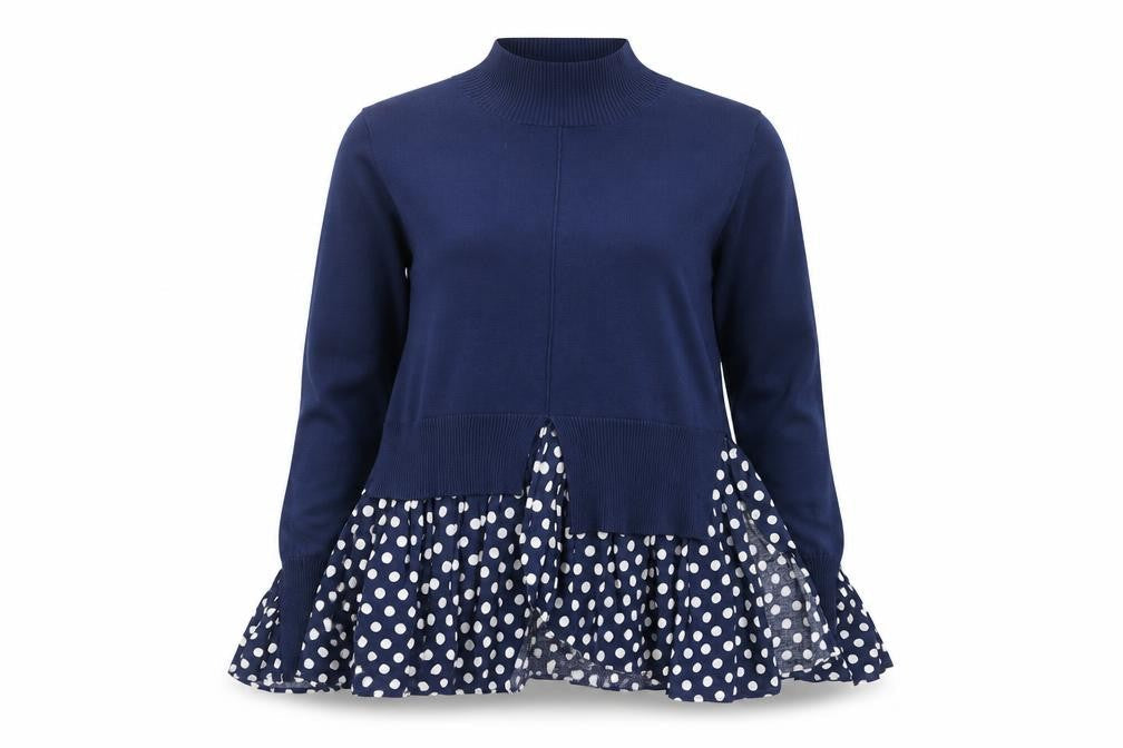 Quiz Women’s Blue Polka Dot Roll Neck Tunic Blouse Size M