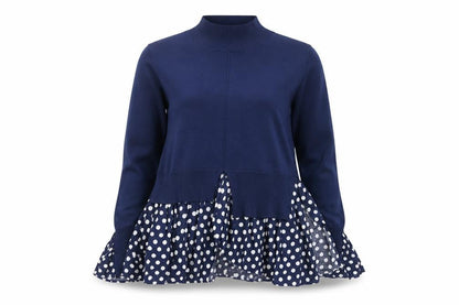 Quiz Women’s Blue Polka Dot Roll Neck Tunic Blouse Size M