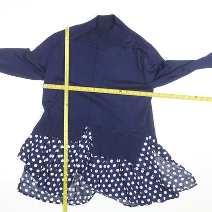 Quiz Women’s Blue Polka Dot Roll Neck Tunic Blouse Size M