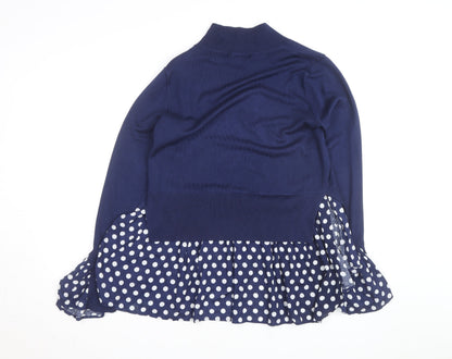 Quiz Women’s Blue Polka Dot Roll Neck Tunic Blouse Size M
