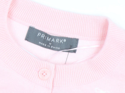 Primark Women Pink Cardigan Knit Jumper M Crew Neck Long Sleeve
