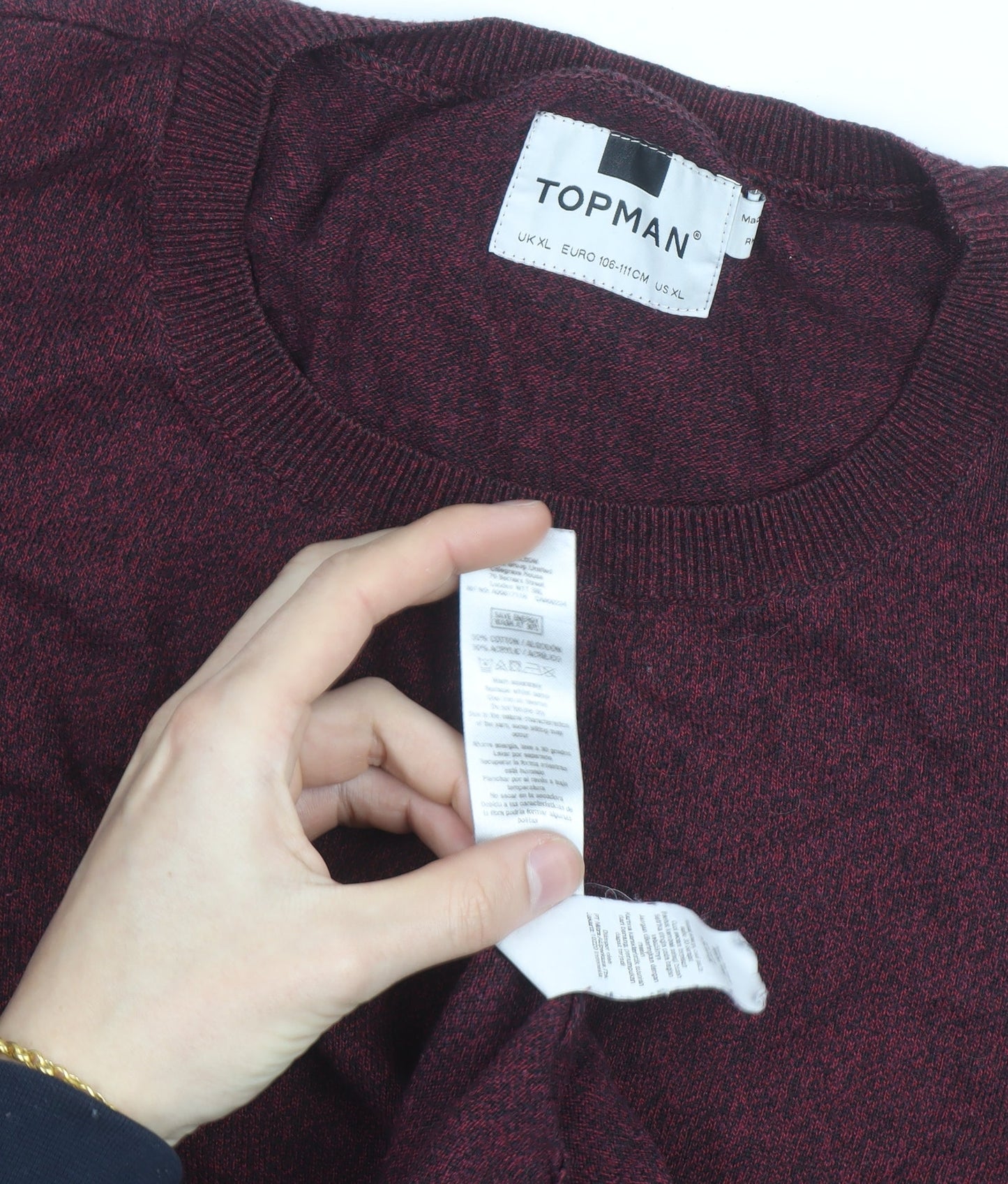 Topman Men's Red XL Cotton Blend Crew Neck Jumper