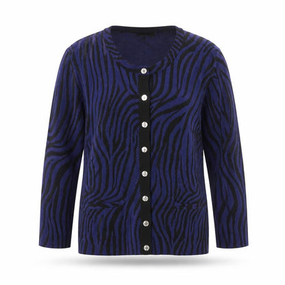 Karen Millen Women's Blue Animal Print Button-Up Knit Top Size 4