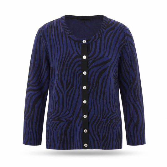 Karen Millen Women's Blue Animal Print Button-Up Knit Top Size 4