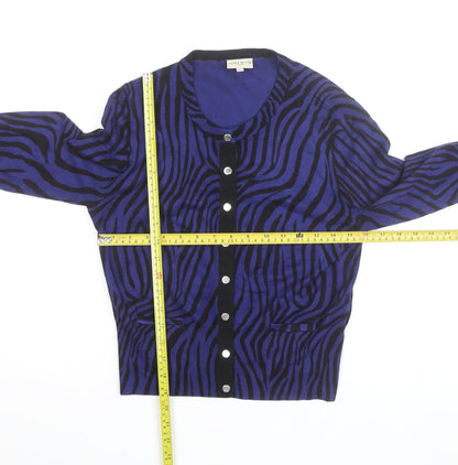 Karen Millen Women's Blue Animal Print Button-Up Knit Top Size 4