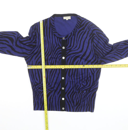 Karen Millen Women's Blue Animal Print Button-Up Knit Top Size 4