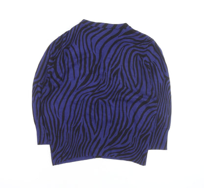 Karen Millen Women's Blue Animal Print Button-Up Knit Top Size 4