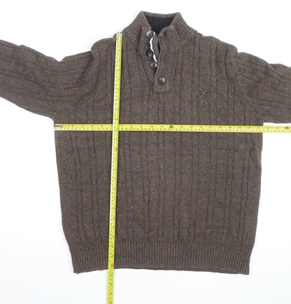 Crew Clothing Co Men’s Brown Cotton Cable-Knit Henley Jumper Large