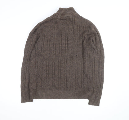 Crew Clothing Co Men’s Brown Cotton Cable-Knit Henley Jumper Large
