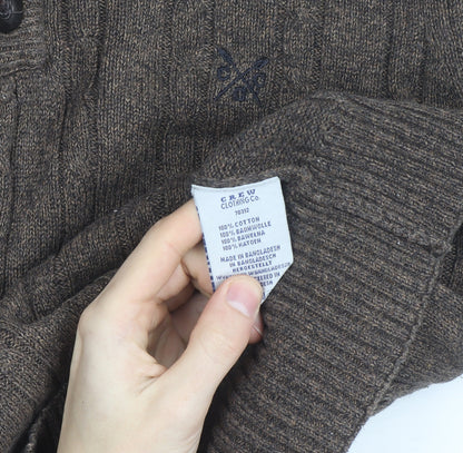 Crew Clothing Co Men’s Brown Cotton Cable-Knit Henley Jumper Large
