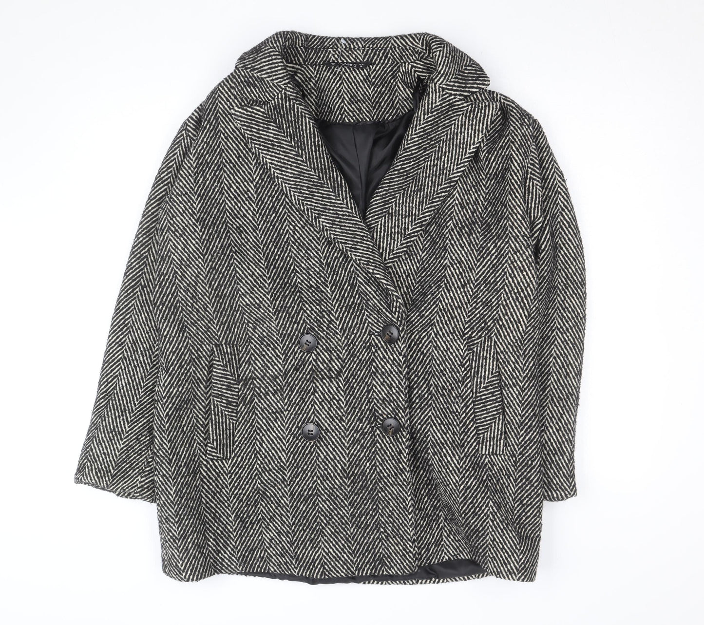 Dunnes Stores Women's Grey Herringbone Wool Blend Pea Coat Size 12