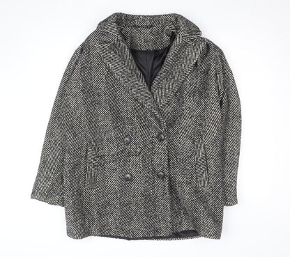 Dunnes Stores Women's Grey Herringbone Wool Blend Pea Coat Size 12