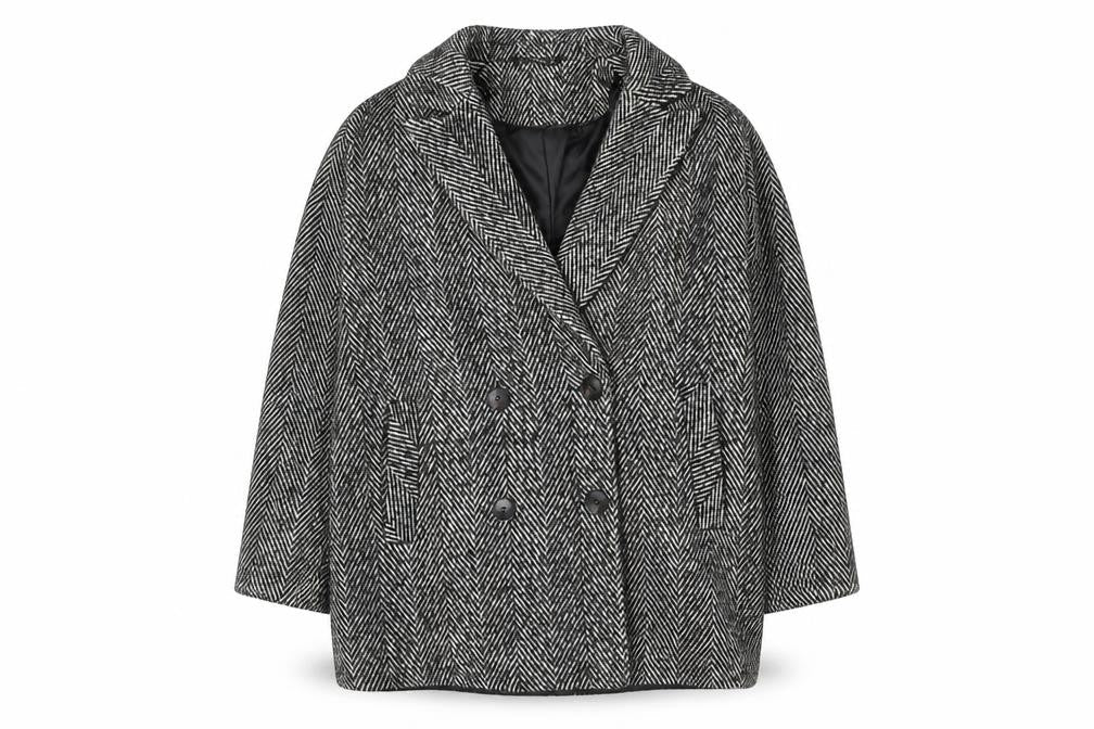 Dunnes Women's Grey Herringbone Wool Blend Pea Coat Size 12