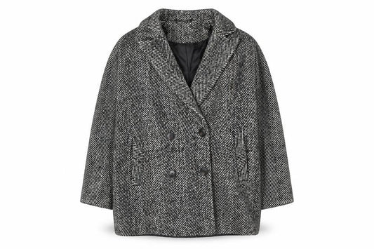 Front view of Dunnes Women's Grey Herringbone Wool Blend Pea Coat, size 12