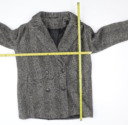 Dunnes Stores Women's Grey Herringbone Wool Blend Pea Coat Size 12