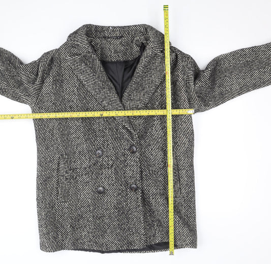 Dunnes Stores Women's Grey Herringbone Wool Blend Pea Coat Size 12