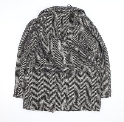 Dunnes Stores Women's Grey Herringbone Wool Blend Pea Coat Size 12