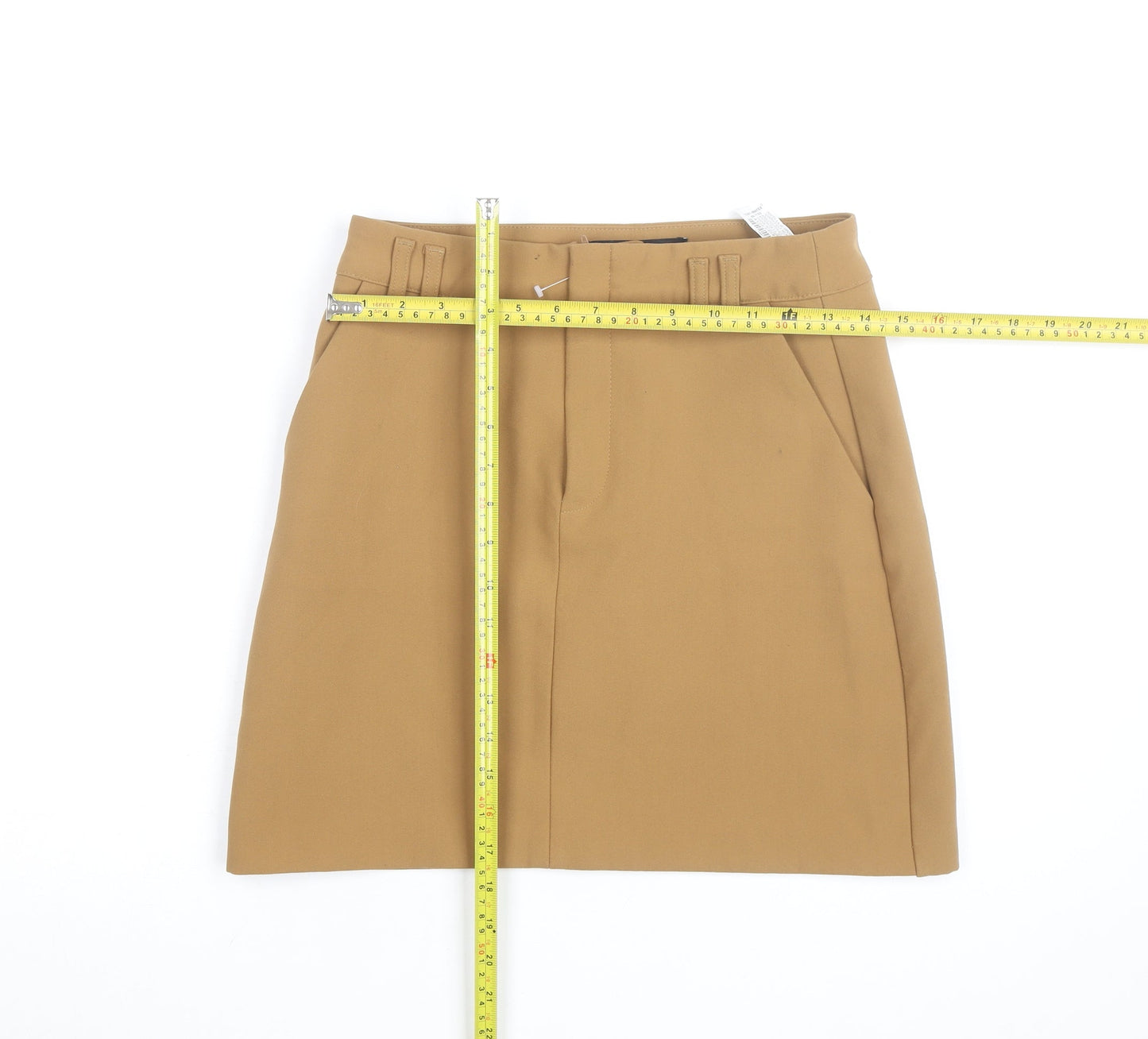 Zara Women Beige Cotton Twill Knee Length Pencil Skirt S