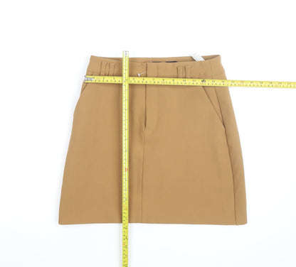Zara Women Beige Cotton Twill Knee Length Pencil Skirt S