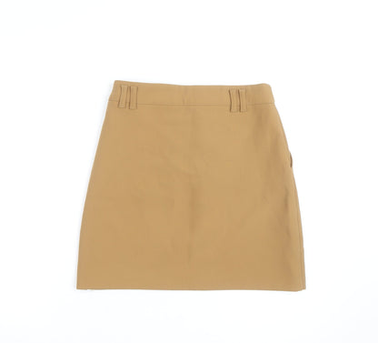 Zara Women Beige Cotton Twill Knee Length Pencil Skirt S