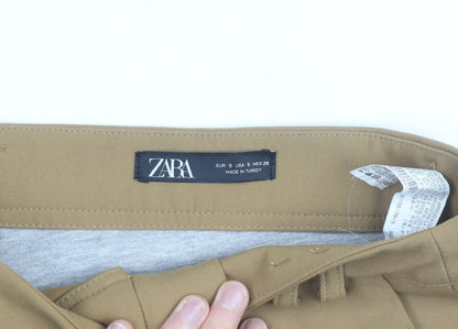Zara Women Beige Cotton Twill Knee Length Pencil Skirt S