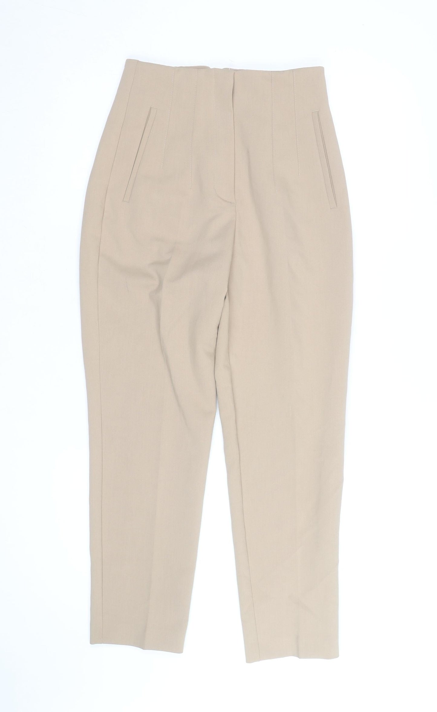 Zara Women Beige High Waist Tapered Trousers Size S