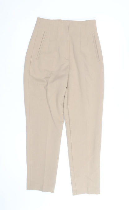 Zara Women Beige High Waist Tapered Trousers Size S