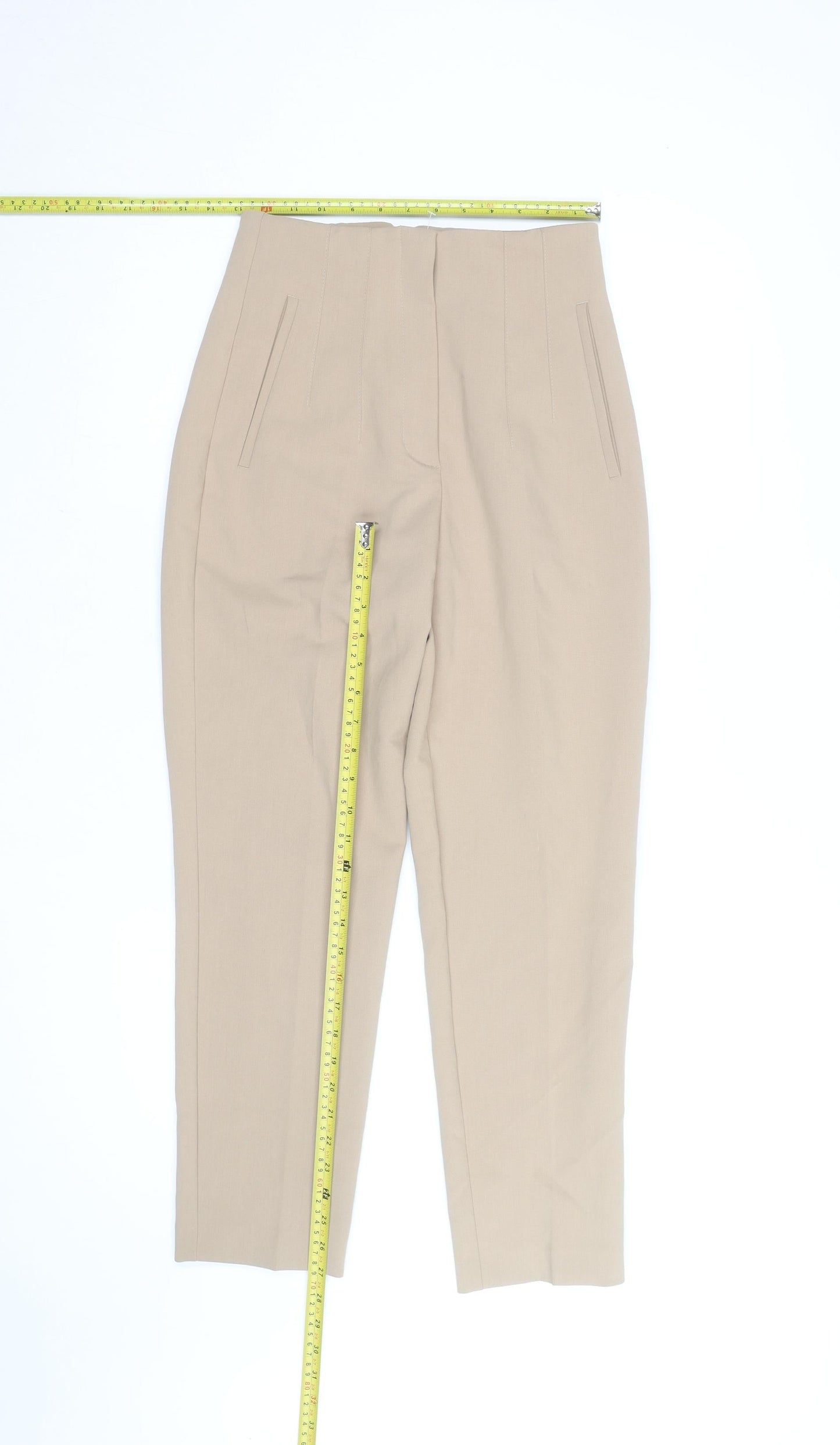Zara Women Beige High Waist Tapered Trousers Size S