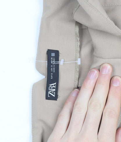 Zara Women Beige High Waist Tapered Trousers Size S