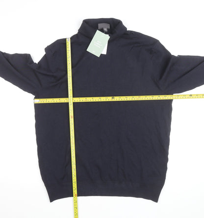 H&M Men's Blue Slim Fit Roll Neck Knit Jumper L