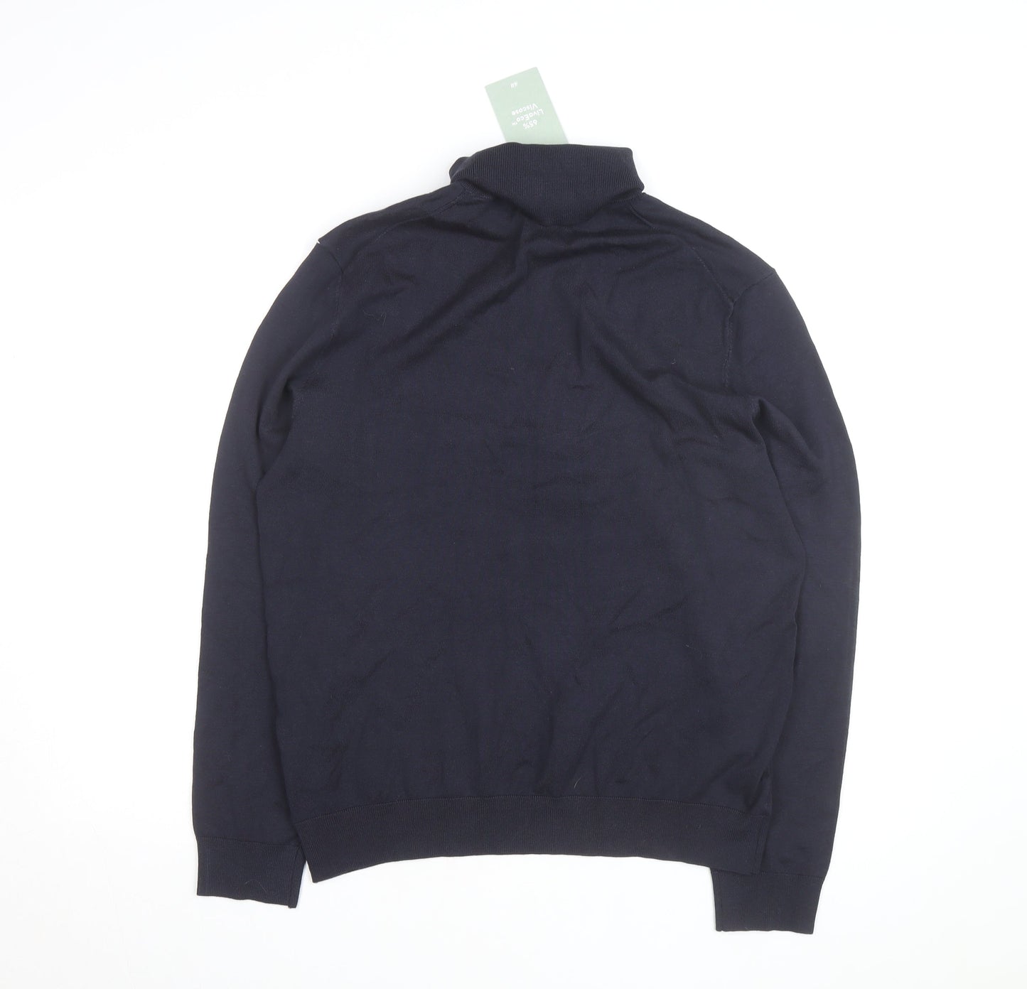 H&M Men's Blue Slim Fit Roll Neck Knit Jumper L