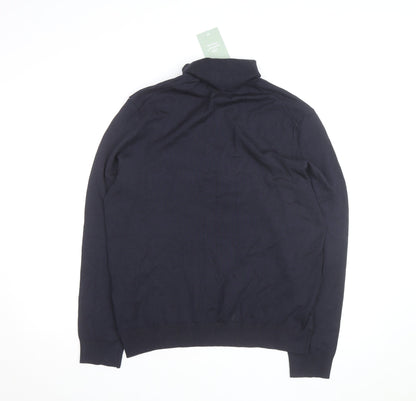 H&M Men's Blue Slim Fit Roll Neck Knit Jumper L