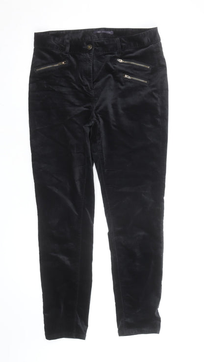 Marks and Spencer Black Velvet Slim Trousers Women’s Size 12 Zip Detail