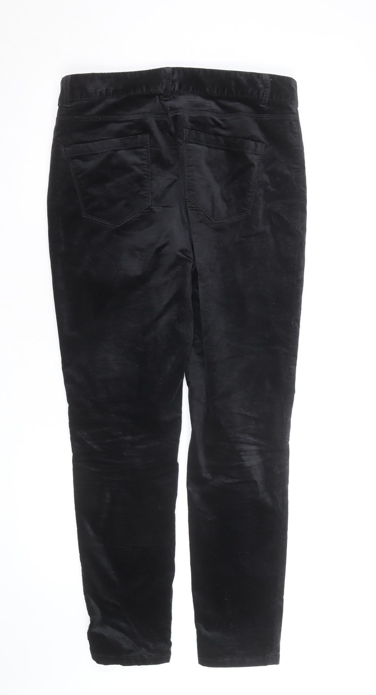 Marks and Spencer Black Velvet Slim Trousers Women’s Size 12 Zip Detail