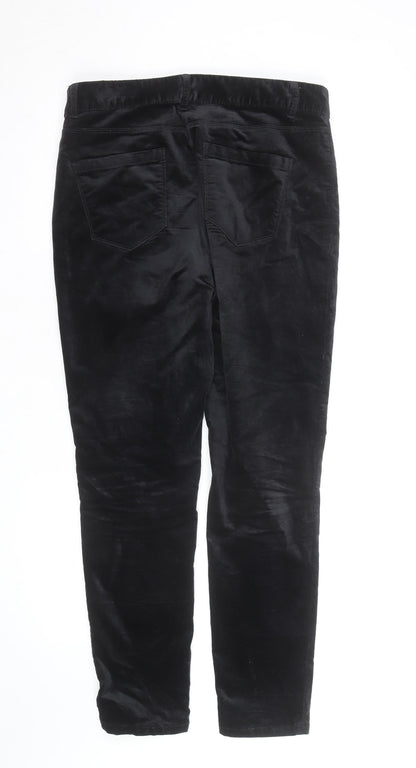 Marks and Spencer Black Velvet Slim Trousers Women’s Size 12 Zip Detail