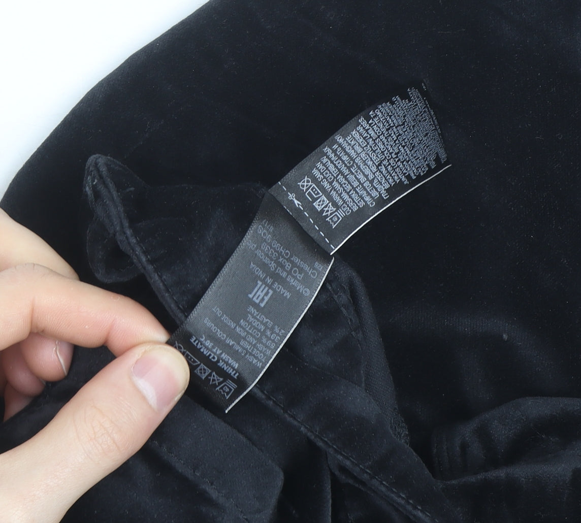 Marks and Spencer Black Velvet Slim Trousers Women’s Size 12 Zip Detail