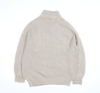 White Stuff Women Beige Wool Cotton Cable Knit Roll Neck Jumper UK 10
