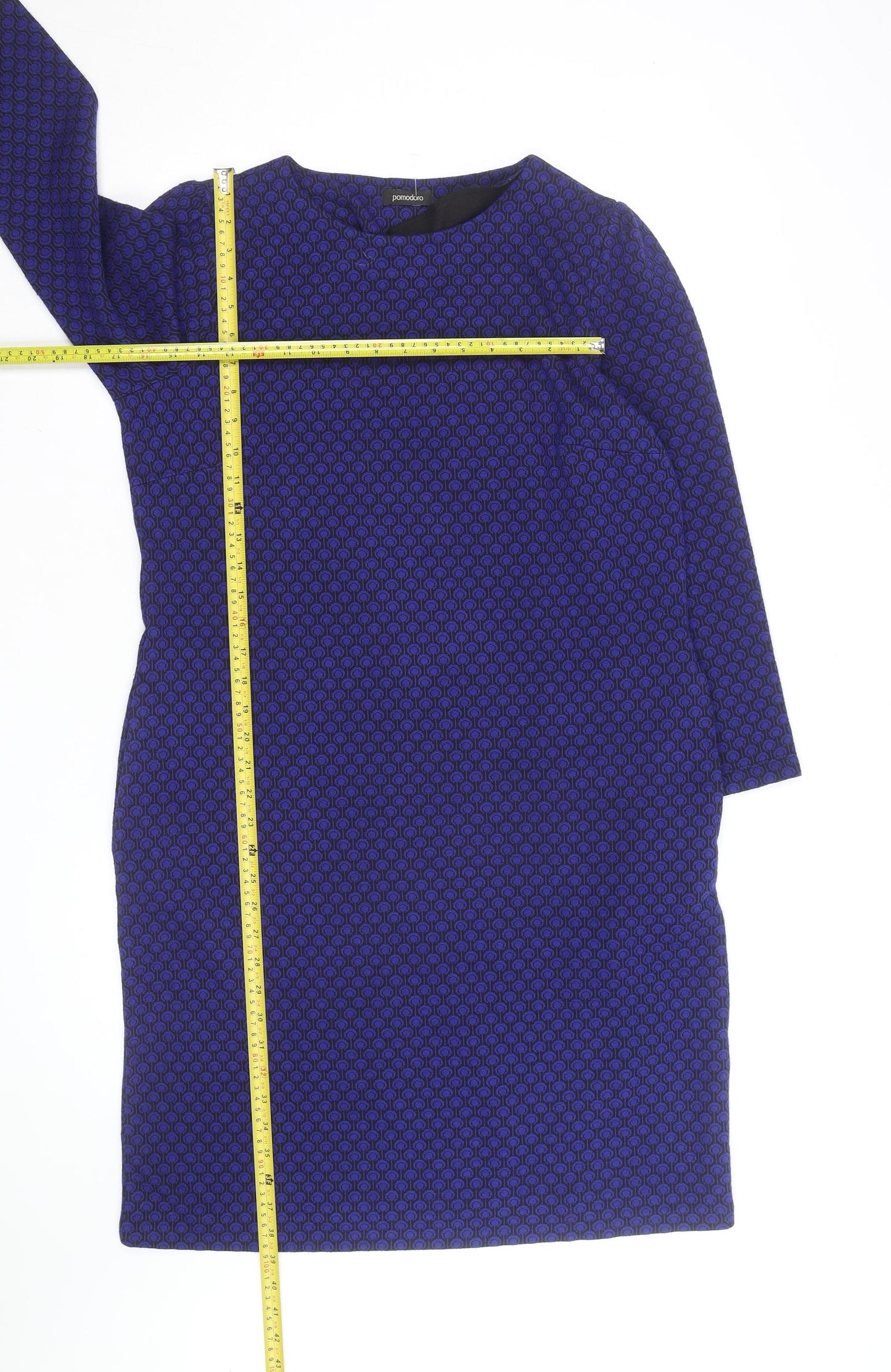Pomodoro Women Blue Geometric Knee Length Shift Dress Size 14