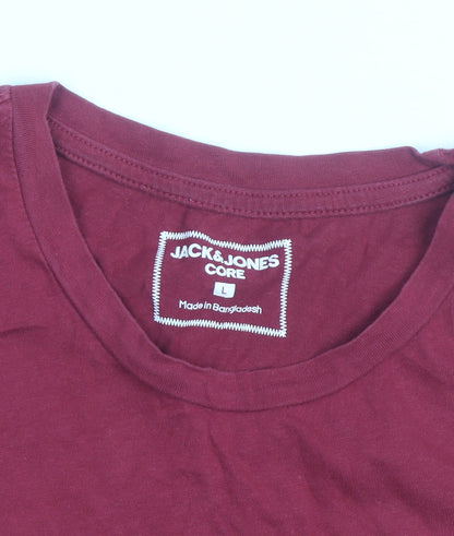 Jack & Jones Men's Red Crew Neck Regular Fit Cotton T-Shirt L