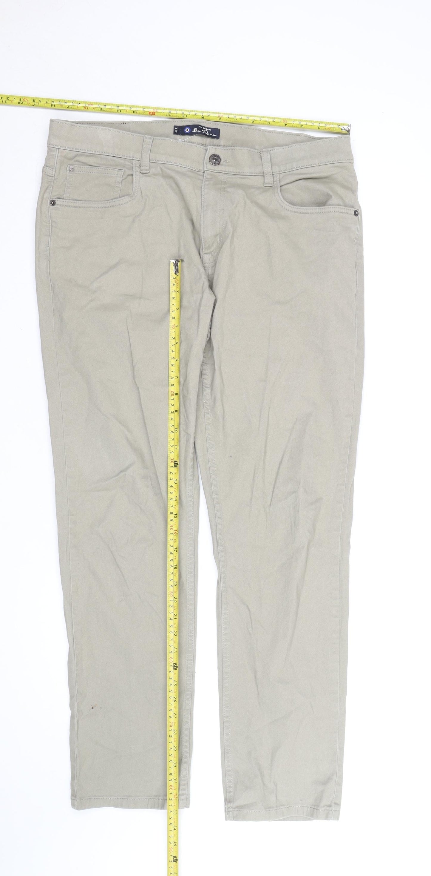 Ben Sherman Men's Beige Chino Trousers 36R Cotton Stretch