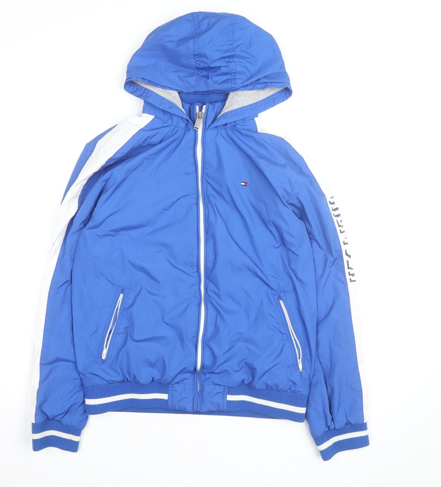 Tommy Hilfiger Blue Hooded Windbreaker Jacket Mens 164 M Nylon Polyester